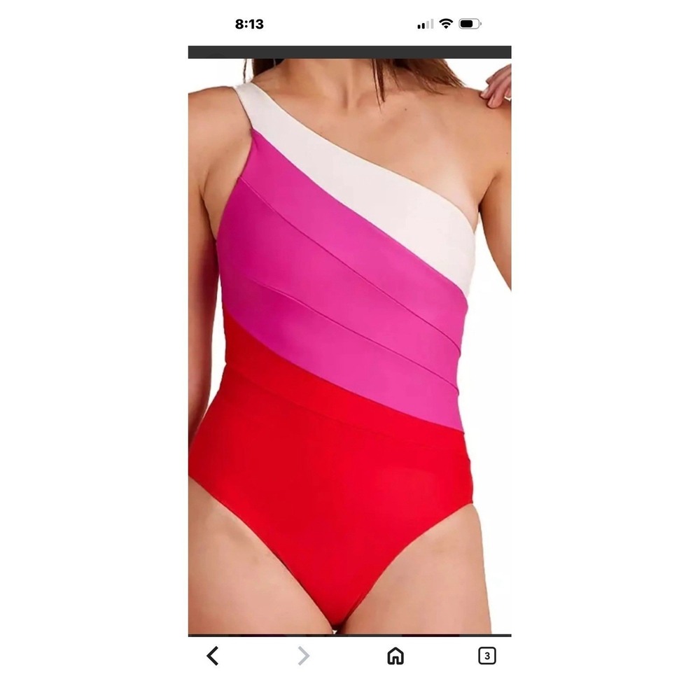 Summersalt The Sidestroke One Shoulder Swimsuit Pink Red White Size 4